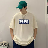 BONSIR  -  Summer Number 1998 T Shirt Men Gothic Retro Vintage 260g Cotton Short Sleeve Tees Streetwear Tops Korean Oversized T Shirt Men
