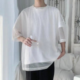 BONSIR  -  Korean Style Round Neck Gauze Breathable Clothes Man Summer Fashion Loose Sheer Thin Style Men's Wear