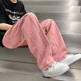 Bonsir Street Vibe Style Jeans Men's Loose Straight Pants Trendy Brand American Baggy Wide-leg Pants Pink Jeans Spring and Autumn