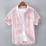 BONSIR  -  New Summer Men's Short Sleeve Shirt Fashion Thin Loose Half Sleeve Casual Youth Stripe Shirt Tops
