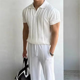 BONSIR  -  Knitted Strands of Empty Short-sleeved POLO Shirt T-shirt Men's Mesh Top