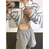BONSIR  -  New Japanese Striped Male Polo Shirt Trendy Loose V Neck Knitted Long Sleeve T-shirt Casual Lazy Sports Fitness Basic Tops M-3XL