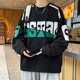 BONSIR  -  Young Style Letter Printed Sweatshirts Men's Clothing Casual O-Neck Spring Autumn American Stylish Contrasting Colors Hoodies