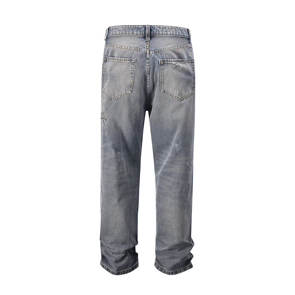 Bonsir Frayed Hole Washed Pantalones Hombre Baggy Jeans Men's Straight Hip Hop Casual Ropa Y2k Denim Pants Oversized Cargo Trousers