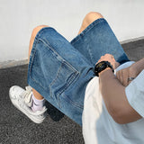 BONSIR  -  Summer New Baggy Denim Shorts Men's Pocket Jeans Elastic Waist Casual Blue High Street Drawstring Short Pants Streetwear