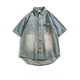 BONSIR  -  Men's Cowboy Short Sleeved Jacket Exquisite Embroidery Design Men Lapel Shirt Casual Loose Summer Male Clothing