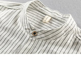 BONSIR  -  Men's Casual Cotton Shirt Short Sleeve Blouse Tops Summer Botton Pinstripe Holiday Shirt Comfortable Handsome Men Henley Shirt