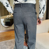 Bonsir Autumn Winter Thickened Fashion Casual Suit Pants Men Slim Fit Straight Pant Formal Business Neapolitan Social Office Trousers