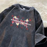 BONSIR  -  Summer New Harajuku Butterfly Print Grunge T-shirts Loose Fashion Streetwea Crop Tops Women Y2k Aesthetic Casual Drawstring Tees