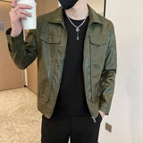 Bonsir Short Spring Autumn Man Suits and Blazers Cropped Leather Jacket for Men Simple Breasted Gentleman Trendy 2024 Original Coats