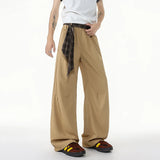 BONSIR  -  Simple Men's Trousers Casual Solid Color Ice Slik Deconstruction Wide Leg Elastic Waist Loose Male Pants Summer 24K5244