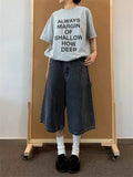 BONSIR  -  Women's Large Retro Loose Wide Leg Denim Shorts Summer Young Girl Casual Bottom Female High Waisted Straight Calf-length Pants