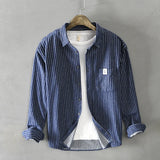 BONSIR  -  100% Cotton, Striped Loose Casual Long Sleeve Shirt for Spring and Autumn, High-quality Breathable, Moisture-wicking Men’s Shirt