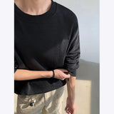 BONSIR  -  Spring Cotton Long Sleeved T-shirt Men Black White Casual T Shirt Men Streetwear Korean Loose Round Neck T Shirt Mens Top M-3XL