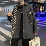 Bonsir Men's Dark Style Shirt 2024 New Unique Design Heavy Industry Strap Shirt Men's High Street Loose Fashion Trend Genderless Top
