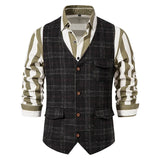 Bonsir Men's Suit Vest Single Breasted Retro Tweed Amikaki Plaid Business Daily Casual Vest