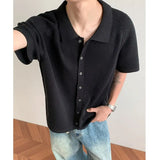 BONSIR  -  Old money style gray lapel knitted cardigan men's summer thin short-sleeved shirt high-end loose casual coat tide