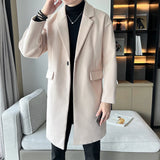 Bonsir New Autumn Woolen Trench Korean Men Fashion Business Casual Solid Long Trench / Streetwears Winter Men One Button Overcoat