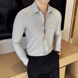 Bonsir Plus Size 4XL-M High Elasticity Seamless Shirts Men Elegant Traceless Striped Slim Fit Shirt Formal Long Sleeve Social Dress