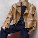 Bonsir Mens Pu Leather Jacket Machine Casual Lined Leather Jacket Autumn Streetwear Personality Trend Temperament Tops Men'S Clothing
