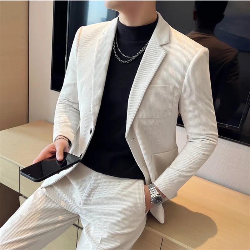 Bonsir ( Jacket + Pants ) Autumn Winter Latest Design Corduroy Men Suit Wedding Party Singer Groom Costume Homme Tuxedo 2Pcs Sets