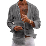 BONSIR  -  Mens Shirts Effortlessly Stylish Men\\\'s Casual Cotton Linen Shirt Loose Fit Long Sleeve Tops for Various Occasions
