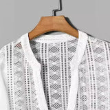 Bonsir Mens T-Shirt Fishnet See-Through Sexy T-Shirt Nightclub Party Streetwear Fashion Shaping V-Neck Long Sleeve Top Men'S Clothing