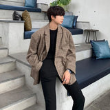 BONSIR  -  Plaid Blazer Men Oversized Fashion Society Mens Dress Jacket Korean Loose Casual Suit Jacket Mens Office Formal Jackets M-2XL