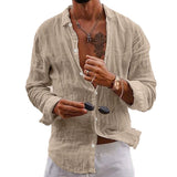BONSIR  -  Mens Shirts Effortlessly Stylish Men\\\'s Casual Cotton Linen Shirt Loose Fit Long Sleeve Tops for Various Occasions