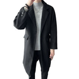 Bonsir New Autumn Woolen Trench Korean Men Fashion Business Casual Solid Long Trench / Streetwears Winter Men One Button Overcoat