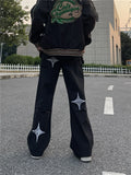 Bonsir Fashionable American street letter embroidery straight tube loose denim pants for men and women high street trendy casual pants
