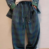 BONSIR  -  autumn new loose couple style retro green plaid long-sleeved shirt jacket men