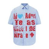 BONSIR  -  Summer Mens Striped Short Sleeve Shirts Hip Hop Letter Print Blouses Men Harajuku Streetwear Vintage Casual Fashion Loose Shirts