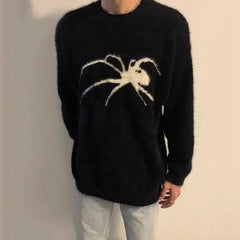 Bonsir Spider Mohair Sweaters Men Korean Warm Knitting Autumn Winter Loose Casual Long Sleeve Pullovers Fleece Streetwear