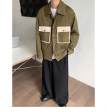 BONSIR  -  Men Casual Loose Retro Shirt Color Block Long Sleeve Patchwork Design Trendy Coat