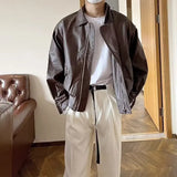 BONSIR  -  Men Fashion Lapel PU Leather Casual Biker Coat Streetwear Social Jackets Men Autumn Double Zipper Motorcycle Leather Jackets
