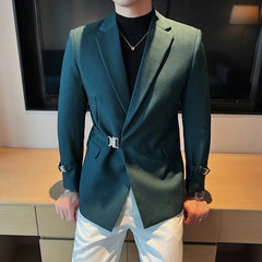 Bonsir Fashion Side Buttoned Design Slim Fit Suit Jacket Men's Casual Wedding Social Party Blazers Streetwear Club Prom Suit Coats