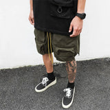 Bonsir Mens Clothing Summer New Fashion Street Retro Army Green Drawstring Functional Pocket Loose Casual Cargo Shorts for Men