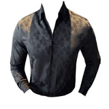Bonsir High Quality Jacquard V-neck Shirt Men's Long Sleeved Slim Fit Casual Business Social Party Tuxedo Dress Shirts Black/White 4XL