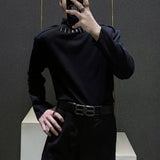 Bonsir Mens Y2k Metal Decoration Casual T-Shirt Spring Streetwear Niche Harajuku Luxury Campus Designer Long Sleeve Top Men'S New