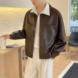 BONSIR  -  Leather Jacket Men's Casual PU Leather Jacket Men's New Style Lapel Short Style Motorcycle Clothes