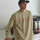 BONSIR  -  Heavy cotton Japanese street printed long-sleeved T-shirt for men in autumn loose and simple small neckline inner t-shirt