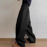 BONSIR  -  Men Pants Solid Color High Waist Pleated Button Casual Trousers Men Streetwear Loose Joggers Fashion Male Long Pants