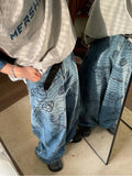 Bonsir Hip Hop Baggy Jeans Men Oversize Denim Pants Blue Jeans Printed Wide Leg Trousers Male Jeans Hippie Streetwear Casual