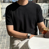 BONSIR  -  Summer Casual Mens Ice Silk Knit Tops Leisure Breathable Solid Color Slim Knitting T Shirts Men Fashion Short Sleeve Tees
