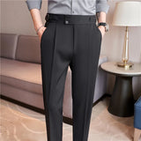 Bonsir British Style Summer New High Waist Casual Pant Men With Elastic Waistline Design Suit Pants Social Wedding Party Formal Pants