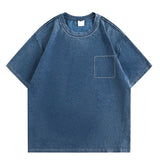 BONSIR  -  Vintage Blue Denim T-Shirt Men Oversized Hip Hop Short Sleeve T Shirt Streetwear Punk Summer Washed Japan Style Jeans Tees Tops