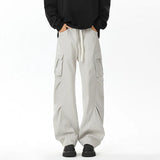 BONSIR  -  Black Casual Pants Men Retro Pocket Cargo Pants Men Japanese Streetwear Hip-hop Loose Straight Pants Mens Vintage Trousers