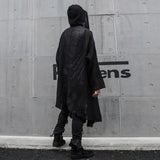 Bonsir Nightclub DJ Singer Punk Rock Hip Hop Long Shirt Black Hooded Cloak Cardigan Men Pleated Woven Cotton Blouse Gothic Vintage