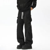 BONSIR  -  Black Casual Pants Men Retro Pocket Cargo Pants Men Japanese Streetwear Hip-hop Loose Straight Pants Mens Vintage Trousers
